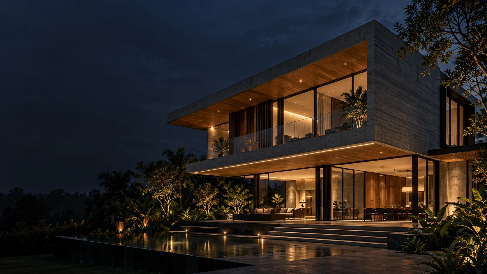Biệt thự hiện đại trong ánh sáng chiều tối